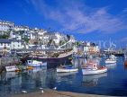 UK, Devon, BRIXHAM, town centre, fishing harbour, boats and replica of Golden Hind ship, DEV378JPL