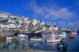 UK, Devon, BRIXHAM, town centre, fishing harbour, boats and replica of Golden Hind ship, DEV407JPL