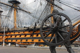 UK, Hampshire, PORTSMOUTH, Historic Docks, HMS Victory and bronze field gun statue, UK6635JPL