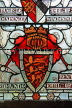 UK, Hampshire, WINCHESTER, The Great Hall, stained glass window, depicting Court of Arms, UK8097JPL