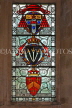 UK, Hampshire, WINCHESTER, The Great Hall, stained glass window, depicting Courts of Arms, UK8089JPL