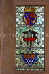 UK, Hampshire, WINCHESTER, The Great Hall, stained glass window, depicting Courts of Arms, UK8090JPL