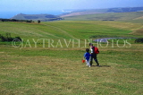 UK, Sussex, EASTBOURNE, Beachy Head, countryside view two children walking, UK4434JPL