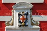 UK, Yorkshire, YORK, Antique Centre building, coat of arms at entrance, UK3145JPL