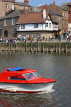 UK, Yorkshire, YORK, River Ouse, and boat passing by Kings Arms pub, UK2560JPL