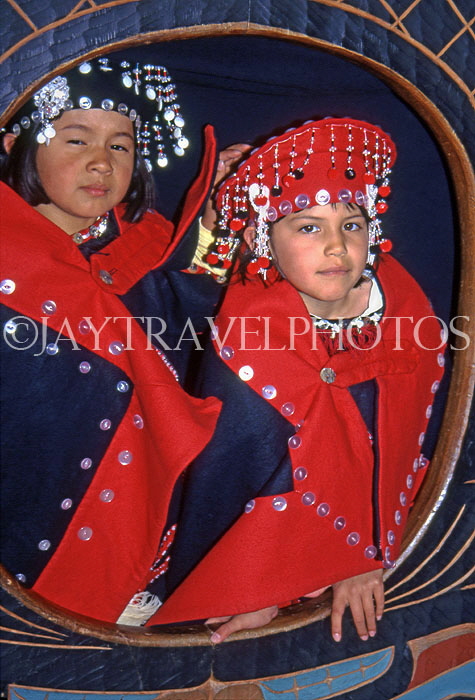USA, ALASKA, Chilkat, Chilkat children (dancers) in traditional dress, ALK307JPL