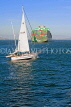 USA, California, SAN FRANCISCO, Bay area, sailboat and freighter, US4119JPL