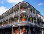 USA, Louisiana, NEW ORLEANS, French Quarter, architecture, ironwork balconies of Royal Cafe, LOU135JPL