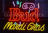USA, Louisiana, NEW ORLEANS, French Quarter, neon lit 'Bud Mardi Gras' sign, LOU240JPL