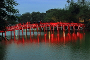 Vietnam, HANOI, Hoan Keim Lake, Huc Bridge (Red Bridge), dusk view, VT1021JPL