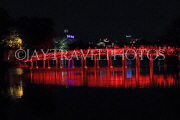 Vietnam, HANOI, Hoan Keim Lake, Huc Bridge (Red Bridge), night view, VT972PL