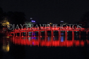 Vietnam, HANOI, Hoan Keim Lake, Huc Bridge (Red Bridge), night view, VT973PL