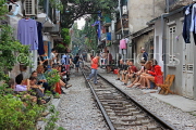 Vietnam, HANOI, Old Quarter, Train Street, tourists waiting to watch the train approach, VT1124JPL