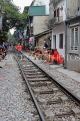 Vietnam, HANOI, Old Quarter, Train Street, tourists waiting to watch the train approach, VT1126JPL