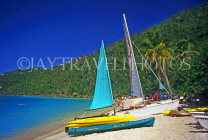 Virgin Islands (US), ST THOMAS, Magens Bay, sailboats on beach, CAR1147PL