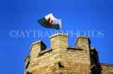 WALES, Cardiff, Cardiff Castle, Roman wall and Welsh flag, WAL862JPL