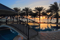 BAHRAIN, Al Jasra, house pool and terrace by the sea, sunset view, BHR1811JPL