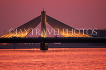 BAHRAIN, Muharraq, Shaikh Isa Causeway Bridge, dusk, illuminated, BHR2508JPL