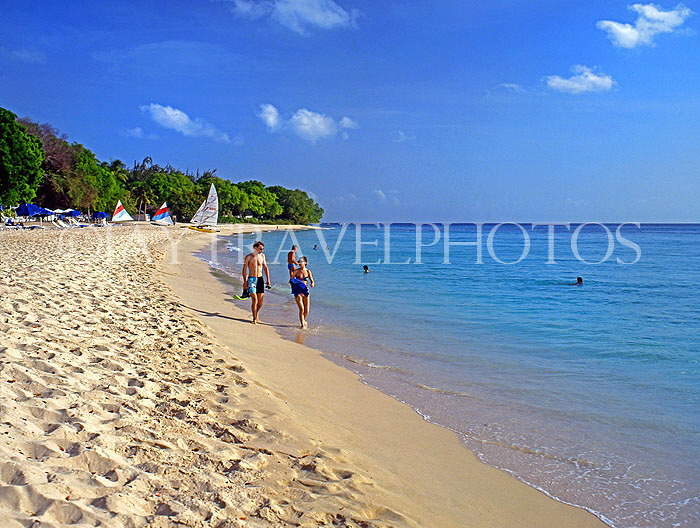 BARBADOS, West Coast beach, and tourists walking along, BAR439JPL