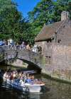 Belgium, BRUGES, St Bonifacius Bridge (Stonebridge), and sightseeing canal boat, BEL115JPL