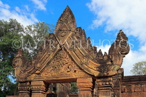CAMBODIA, Angkor, Banteay Srei Temple, red sandstone carvings on gateways, CAM1107JPL