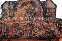 CAMBODIA, Angkor, Banteay Srei Temple, red sandstone carvings on main gateway, CAM1096JPL
