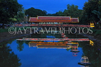 CAMBODIA, Siem Reap, town centre, Siem Reap River, and footbridge, night view, CAM2312JPL