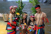 CAMBODIA, Siem Reap Prov, Kulen Mountain, locals posing in traditional Mondulkiri attire, CAM2443JPL
