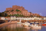 Channel Islands, JERSEY, Gorey, Mt Orguel Castle and boats, eveninig light, UK10425JPL