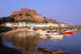 Channel Islands, JERSEY, Gorey, Mt Orguel Castle and boats, eveninig light, UK2508JPL