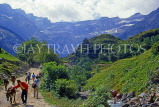 FRANCE, Aquitaine, Midi Pyrenees, Cirque de Gavarnie, walkers along village footpath, FRA1316JPL