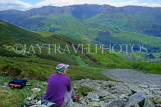 FRANCE, Auvergne mountain scenery, Cantal, hiker and view from Puy Griou, FRA1031JPL