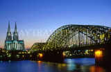 GERMANY, Cologne, Cathedral, River Rhine and bridge, night view, GER1040JPL