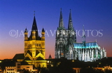 GERMANY, Cologne, Great St Martins Church and Cologne  Cathedral, night view, GER1044JPL