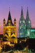 GERMANY, Cologne, Great St Martins Church and Cologne  Cathedral, night view, GER891JPL