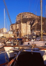 GIBRALTAR, the Rock, view from Marina Bay, evening light, GIB301JPL