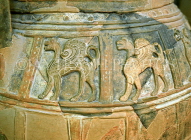 Greek Islands, CRETE, Iraklion Archaeologocal Museum, mythological figures on storage jars (Knossos), GIS1099JPL