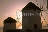 Greek Islands, MYKONOS, Hora, windmills at dusk, GIS469JPL