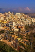 Greek Islands, SANTORINI, Fira (Phira), evening light over town, GIS627JPL