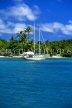 Grenadines, PETIT ST VINCENT, island and yacht, view from sea, GR46JPL