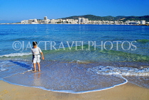 IBIZA, beach and seascape, West Coast near San Antonio, boy paddling, SPN1406JPL