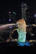 SINGAPORE, Merlion statue, night view, SIN568JPL