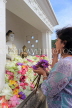 SRI LANKA, Anuradhapura, Ruwanweliseya Dagaba, worshipper at shrine, SLK5729JPL