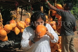 SRI LANKA, Kandy area, roadside stall selling King Coconut (Thambili), drinking fruit, SLK2552JPL