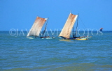 SRI LANKA, Negombo, catamarans with sail (traditional fishing boat) at sea, SLK5962JPL