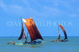 SRI LANKA, Negombo, catamarans with sail (traditional fishing boat) at sea, SLK6318JPL