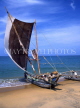 SRI LANKA, Negombo, fishermen pushing out Catamaran (traditional fishing boat), SLK1380JPL