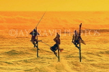 SRI LANKA, south coast, Ahangama area, Stilt Fishermen, dusk, sunset view, SLK4783JPL