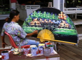THAILAND, Damnoen Saduak, crafts, artist painting hand made fan, THA1257JPL