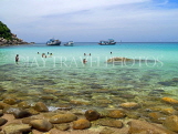 THAILAND, Koh Tao Island, Ao Leuk Bay, snorkelers and boats, THA2202JPL
